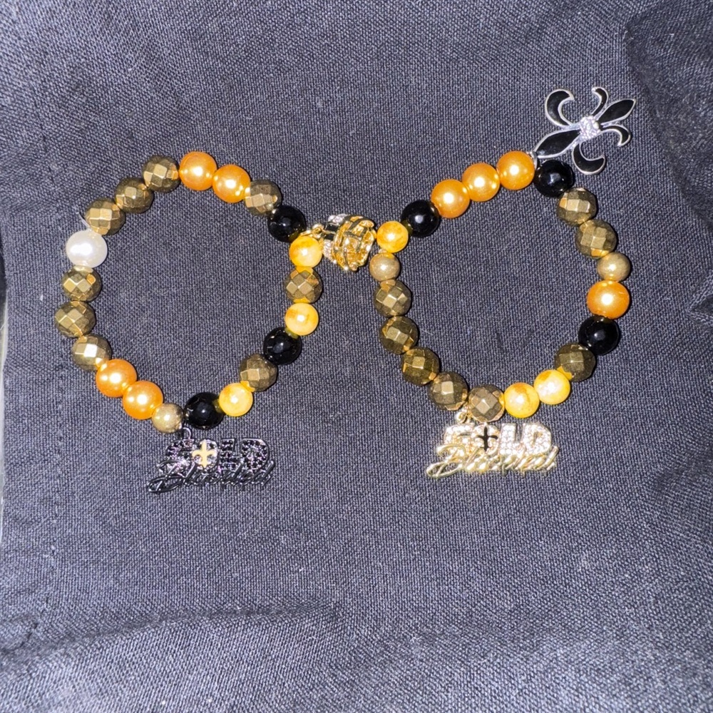 Handmade Beaded NFL New Orleans Saints Bracelet Stack